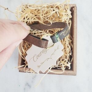 Handmade Leather Bracelet Courageous Inspirational Motivational Jewelry Wood Box